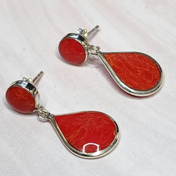 Sponge Coral 🪸 and Sterling Earrings - Picture 2 of 5